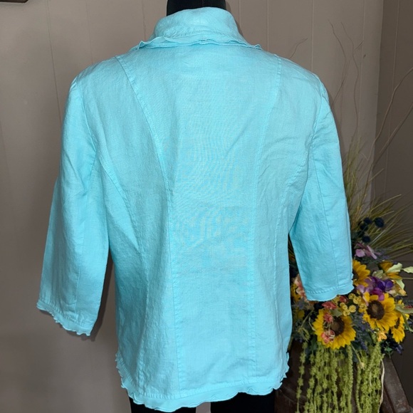 Kim Rogers • Linen Ruffle Trim 3/4 Sleeve Blazer Jacket - Picture 8 of 9